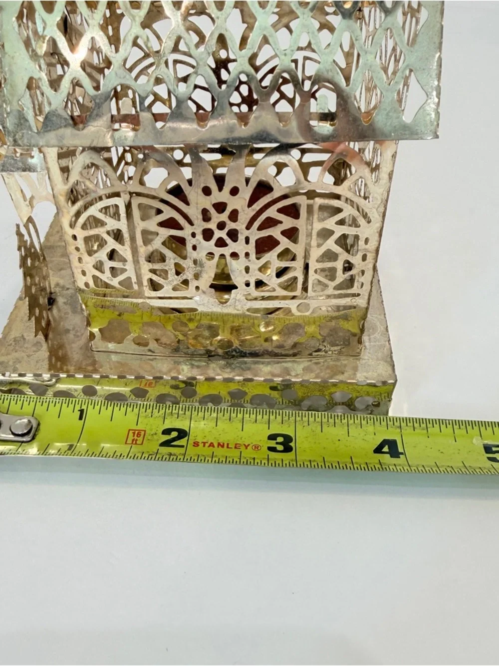 Vtg Brass Filigree Church Tea Light Votive Candle Holder 7.5